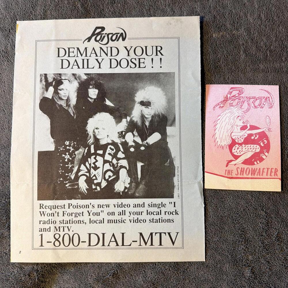 1987 Poison Rock N Roll Band Newsletter & After Show Backstage Pass